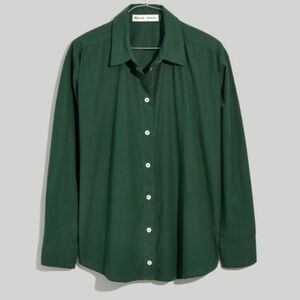 MADEWELL x DONNI Poplin Button-Down Shirt in Deep Forest Green Women's Medium